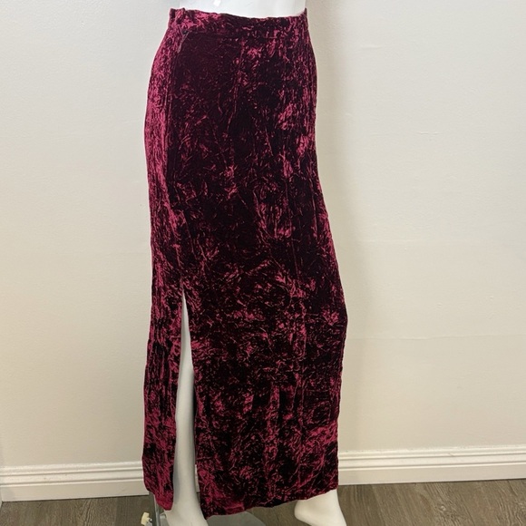 Courtwell Dresses & Skirts - Vintage 90s Courtwell Velvet Burgundy High Waisted Maxi Skirt w Side Slit Goth